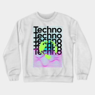 TECHNO  - Grid Globe (Black/lime/pink/blue) Crewneck Sweatshirt